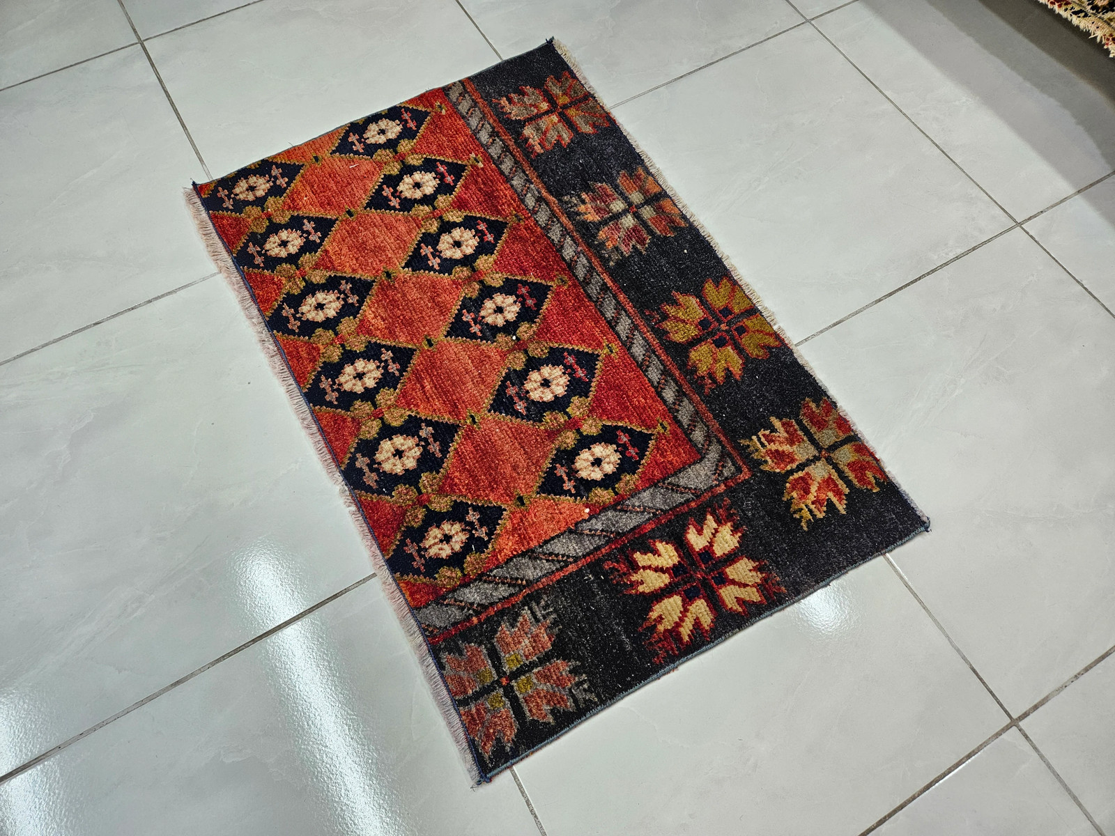 Handwoven Wool Rug, Red Bohemian Decor (2.8 x 1.8 ft)