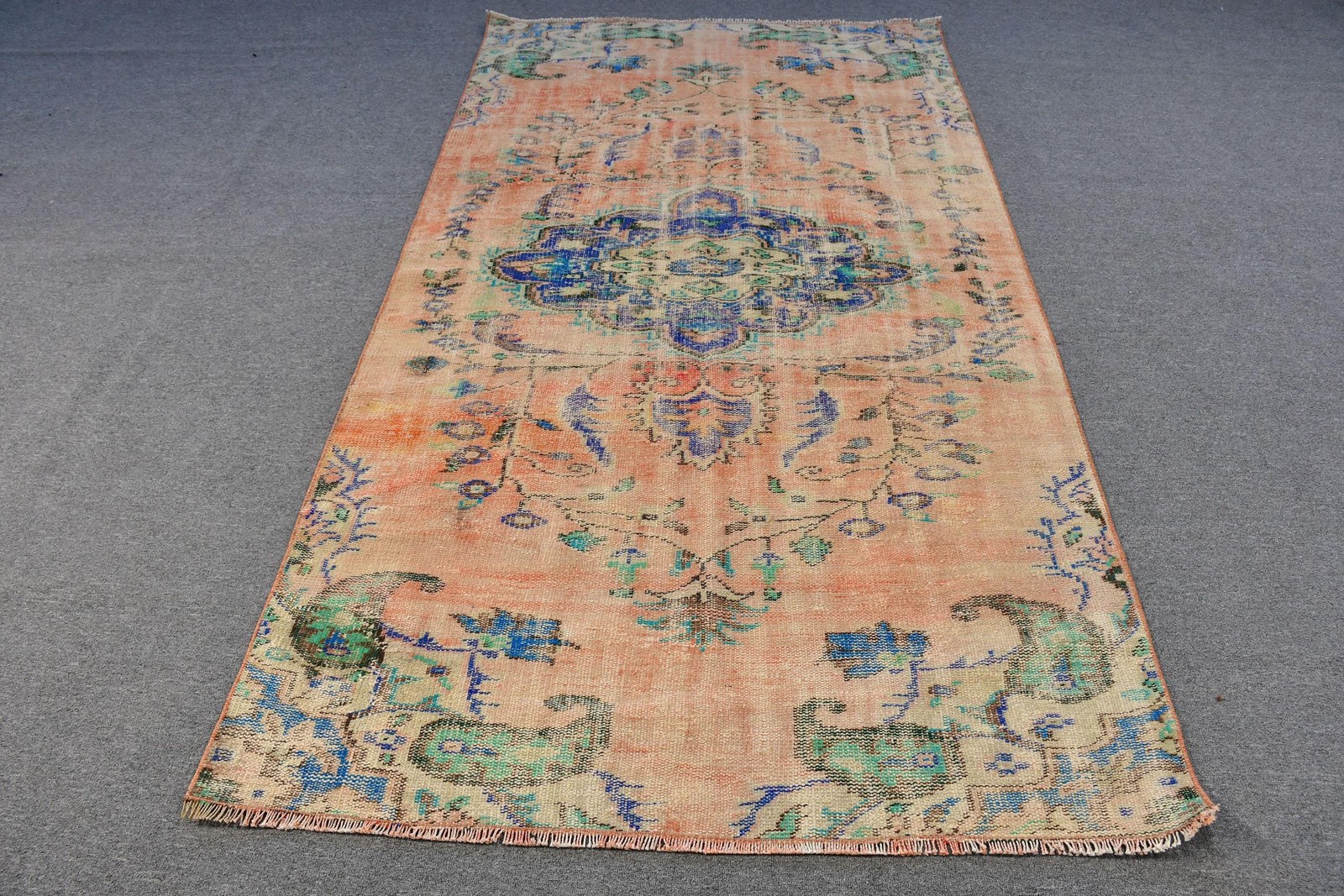 4,4×7,9 ft Rug, Vintage Turkish Rug, Orange Striped Rug