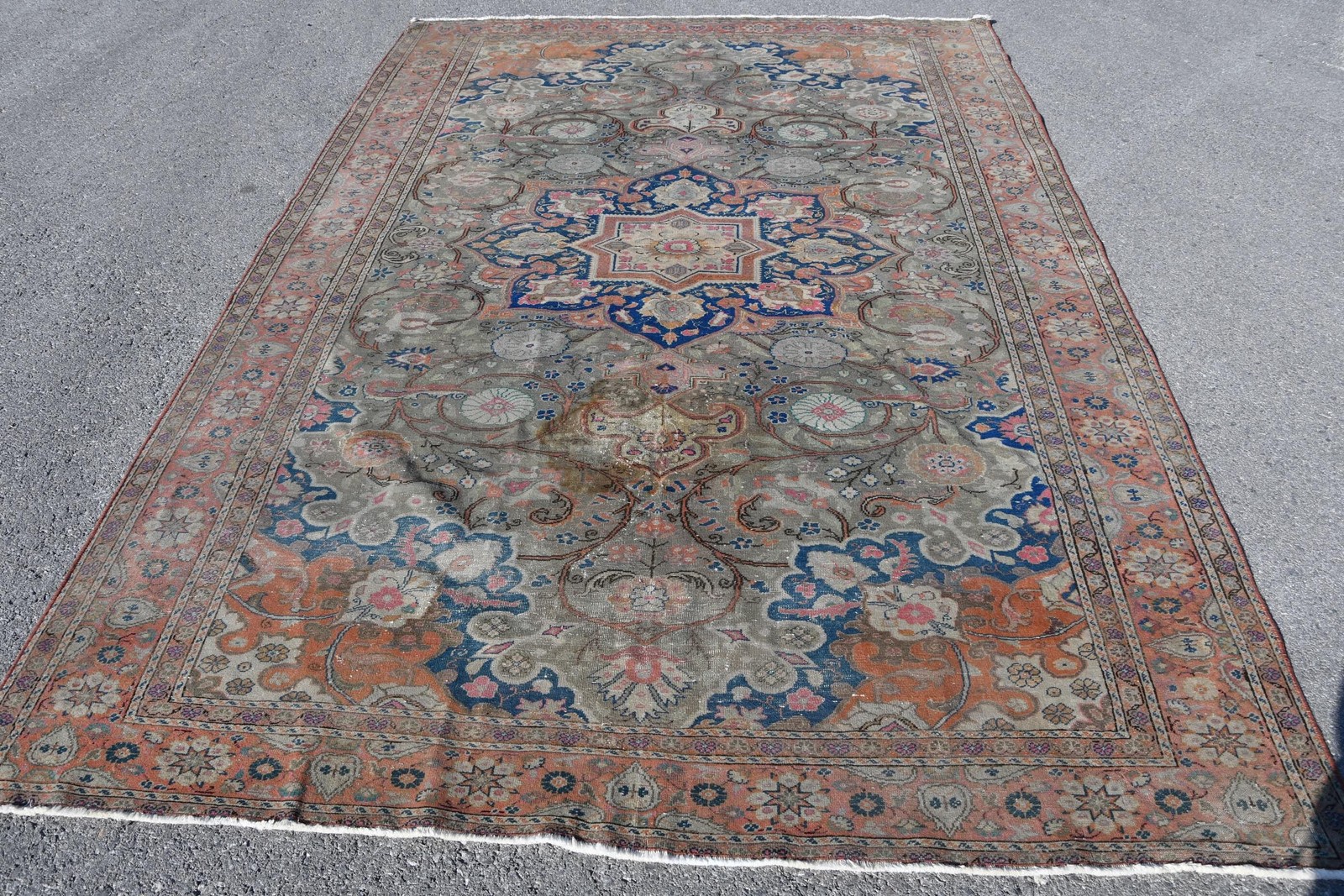 6,46×9,4 ft Vintage Rug, Turkish Large Rug, Blue Brown Floral Rug