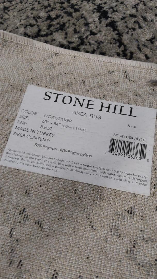 Stone Hill Area Rug Ivory Silver 60×84 Made In Turkey Polyester Polypropylene