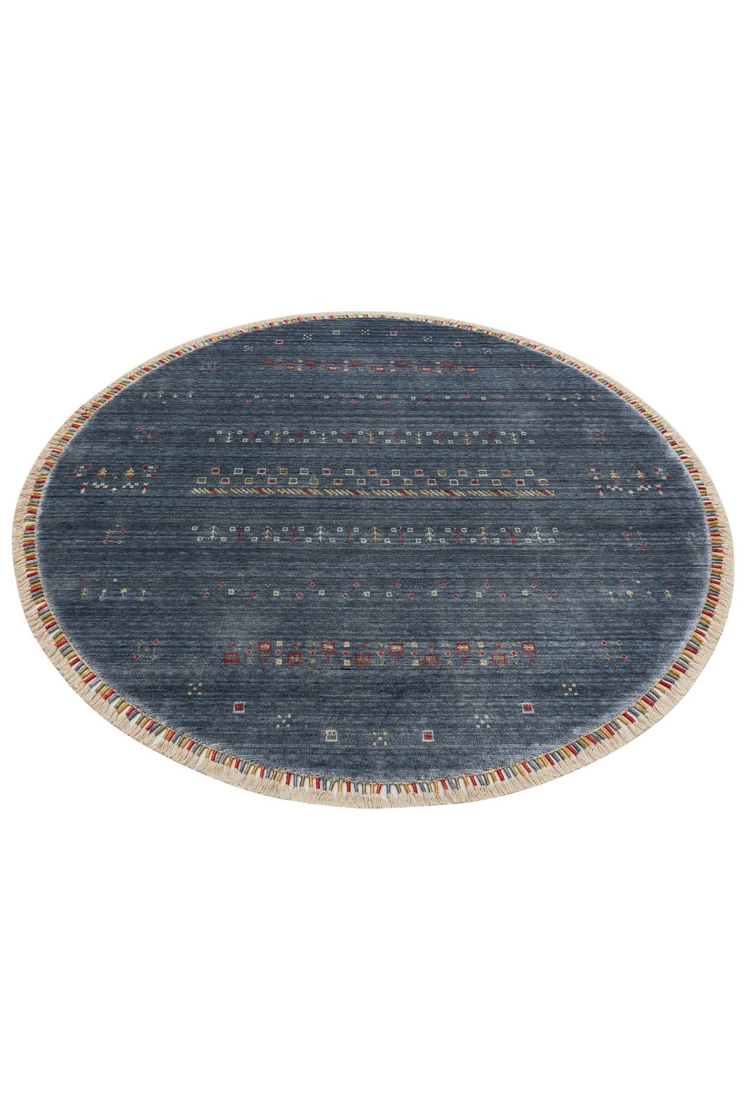 Handwoven Turkish Oushak Rug 5×5 Ft Round Blue Geometric Wool Area Rug