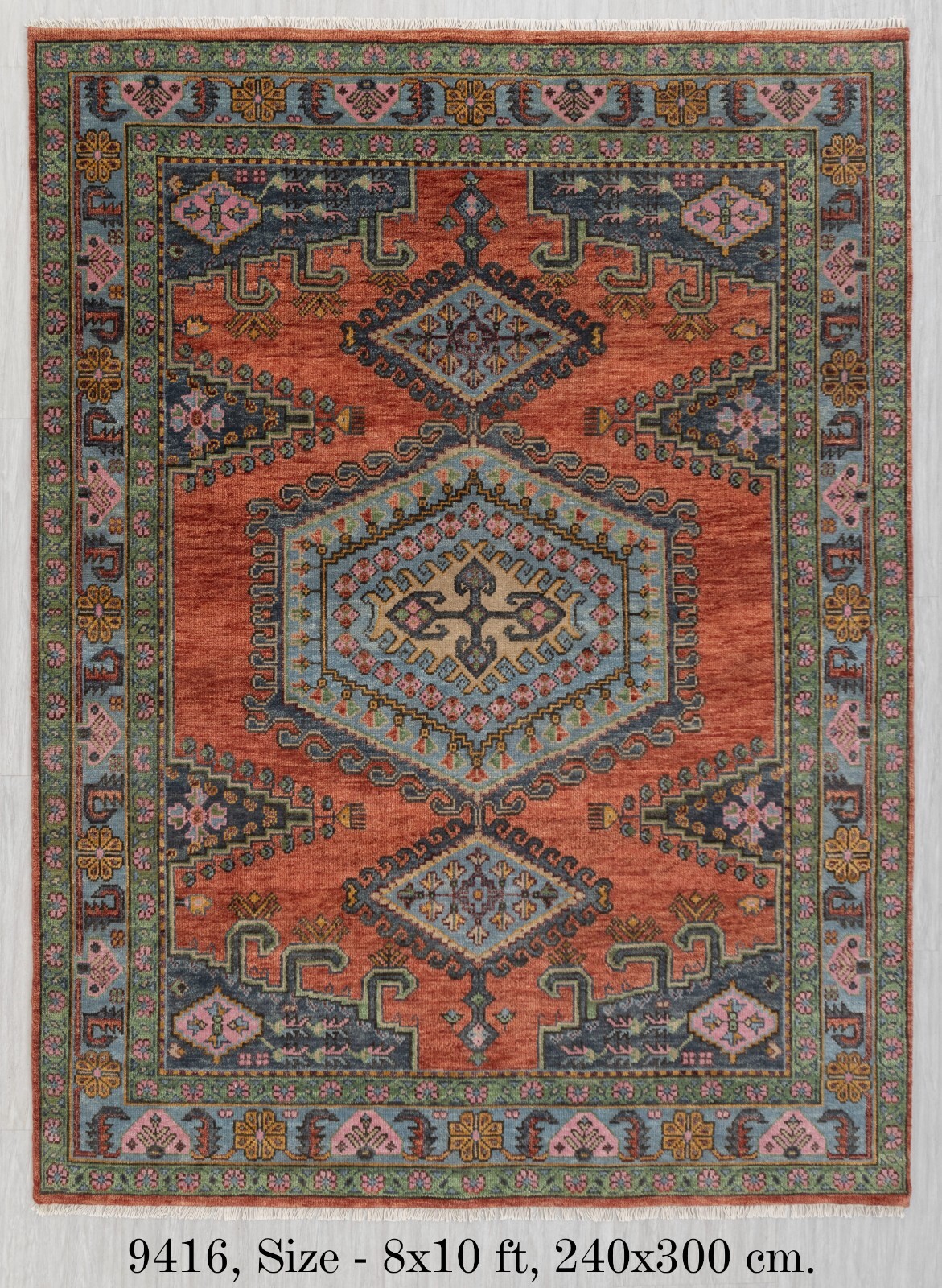 Rust Colored Border Persiann Kismet Modern Oushak Handmade Custom Size Rug