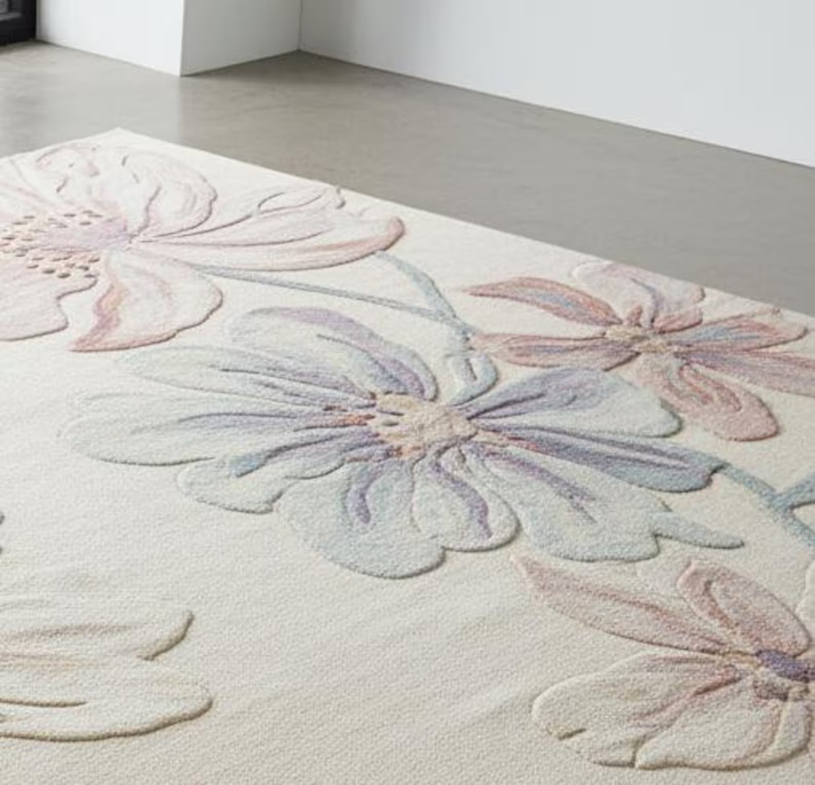 Hand-Tufted Wool Pastel Flower Rug Modern Design Carpet Hall Room