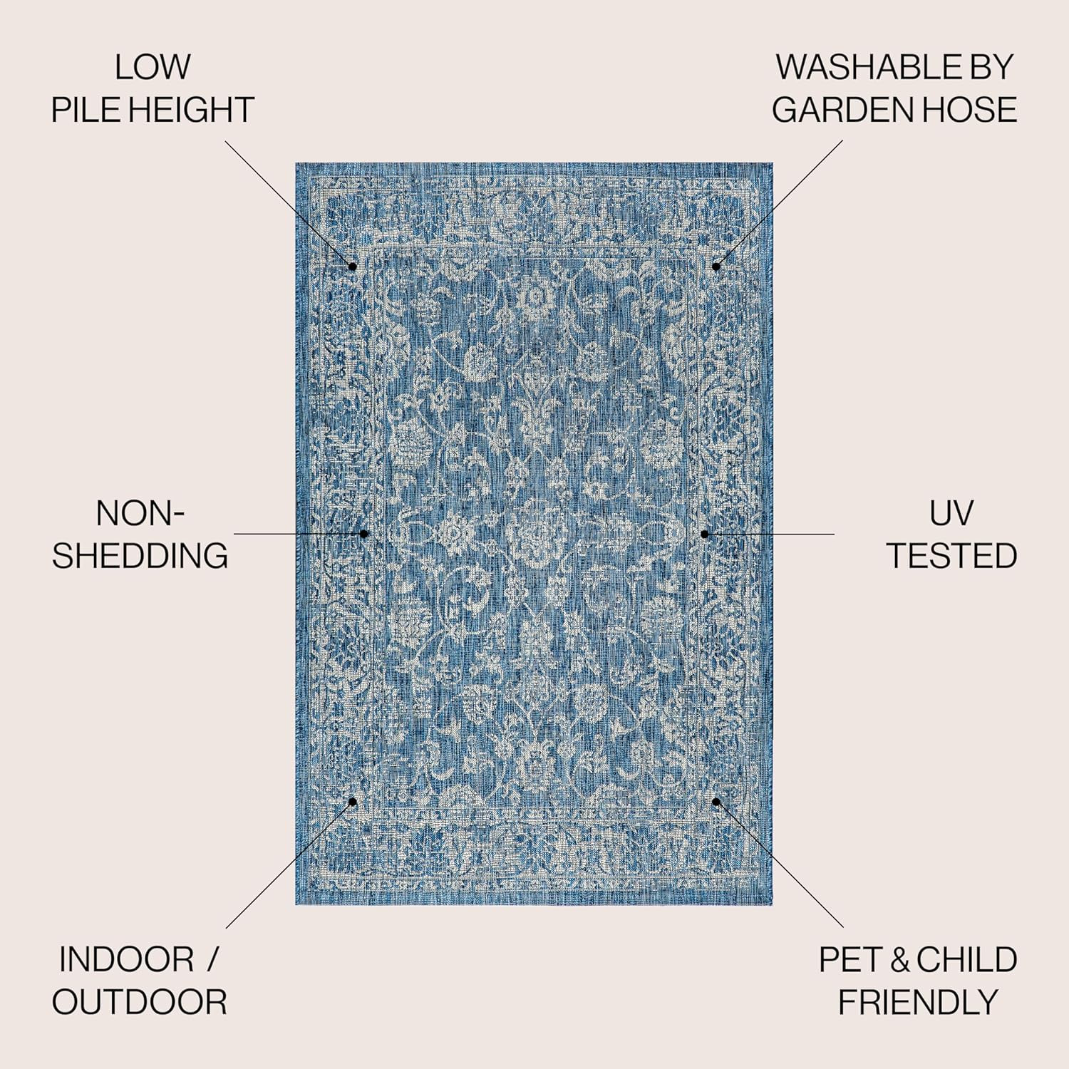 Weave Floral Indoor Outdoor round Area Rug 8 Ft Navy/Gray, Tela Bohemian Texture