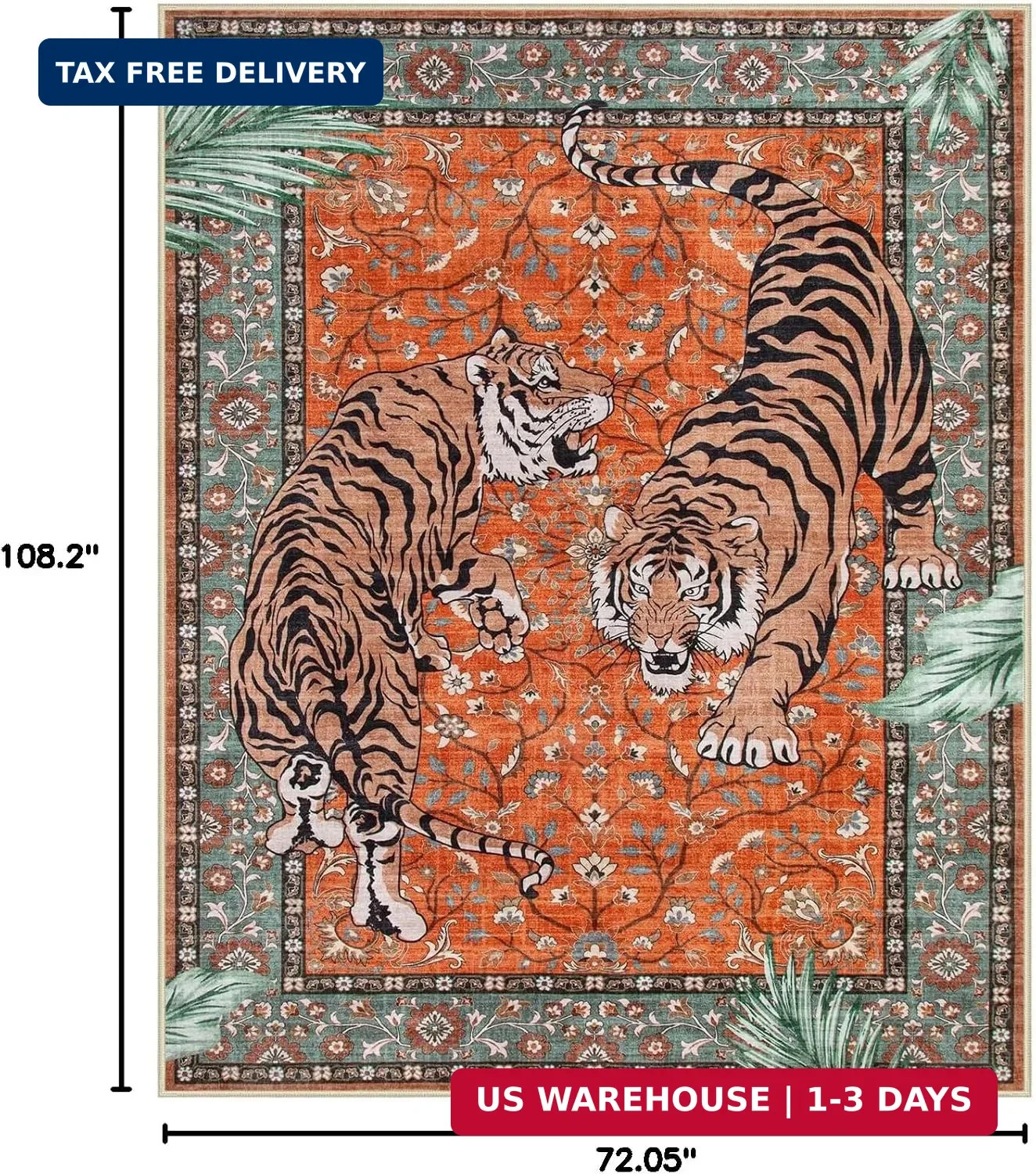 Moynesa Tiger Washable Area Rug, Boho 6×9 Rug for Living Room, Vintage Large Sof