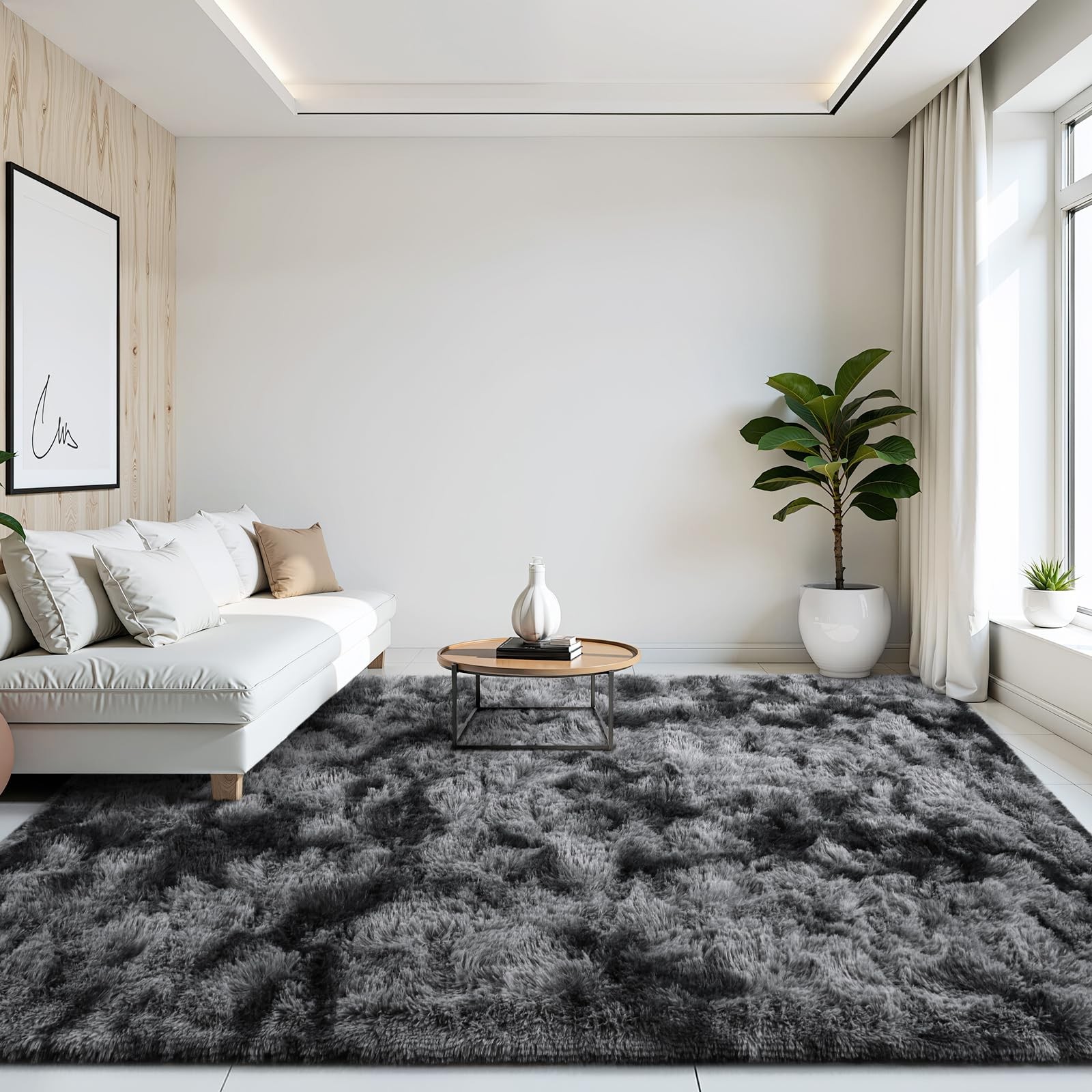 FlyDOIT Large Area Rugs for 4′ x 6′ (Rectangular), Tie-dyed Black and Grey