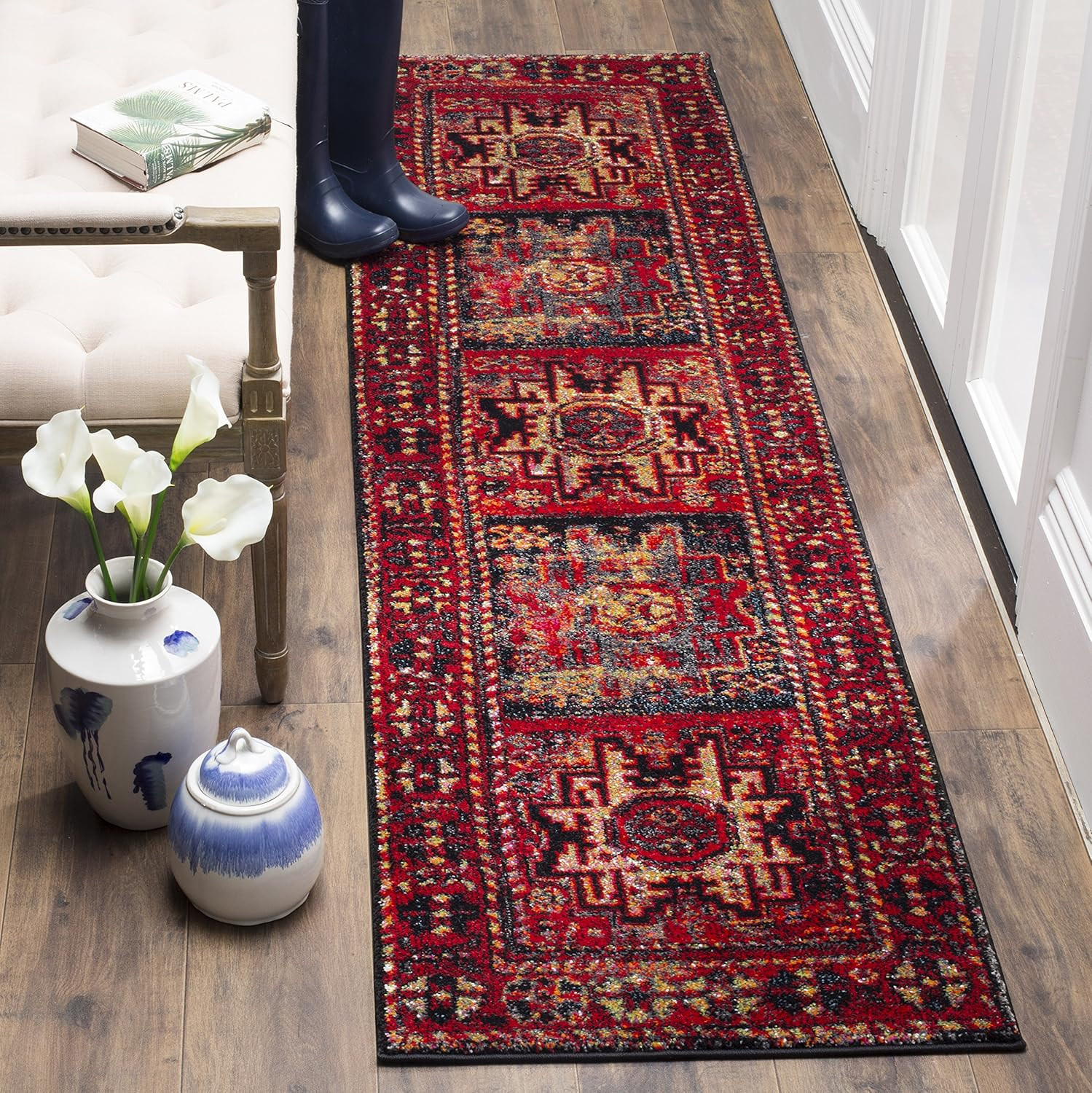 Vintage Hamadan Runner Rug 2’3″ x 8′ – Red Multi, Easy Care, Non-Shedding
