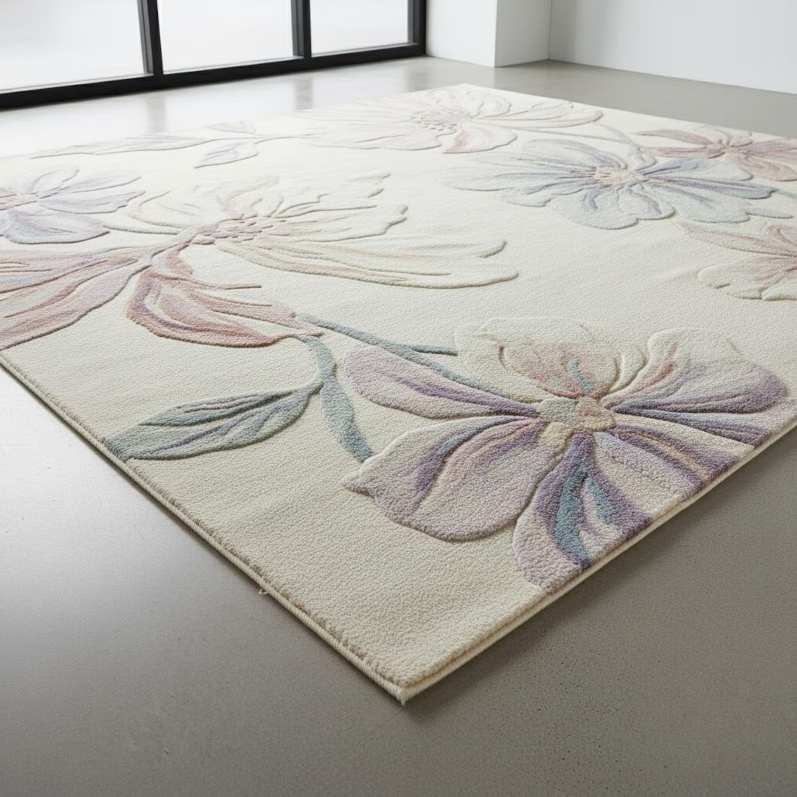 Hand-Tufted Wool Pastel Flower Rug Modern Design Carpet Hall Room