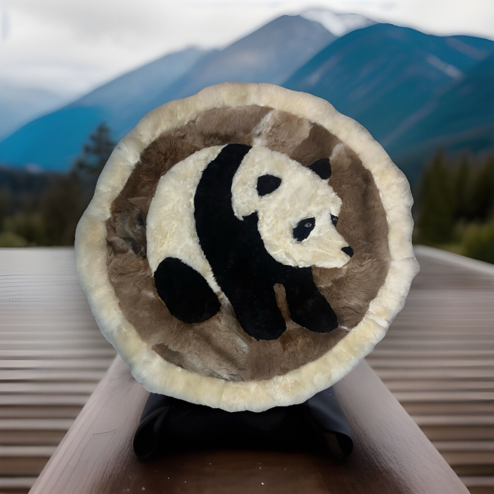 ALPACA 44” DIAMETER “PANDA THEME” DECORATIVE HANDMADE PERU THROW RUG