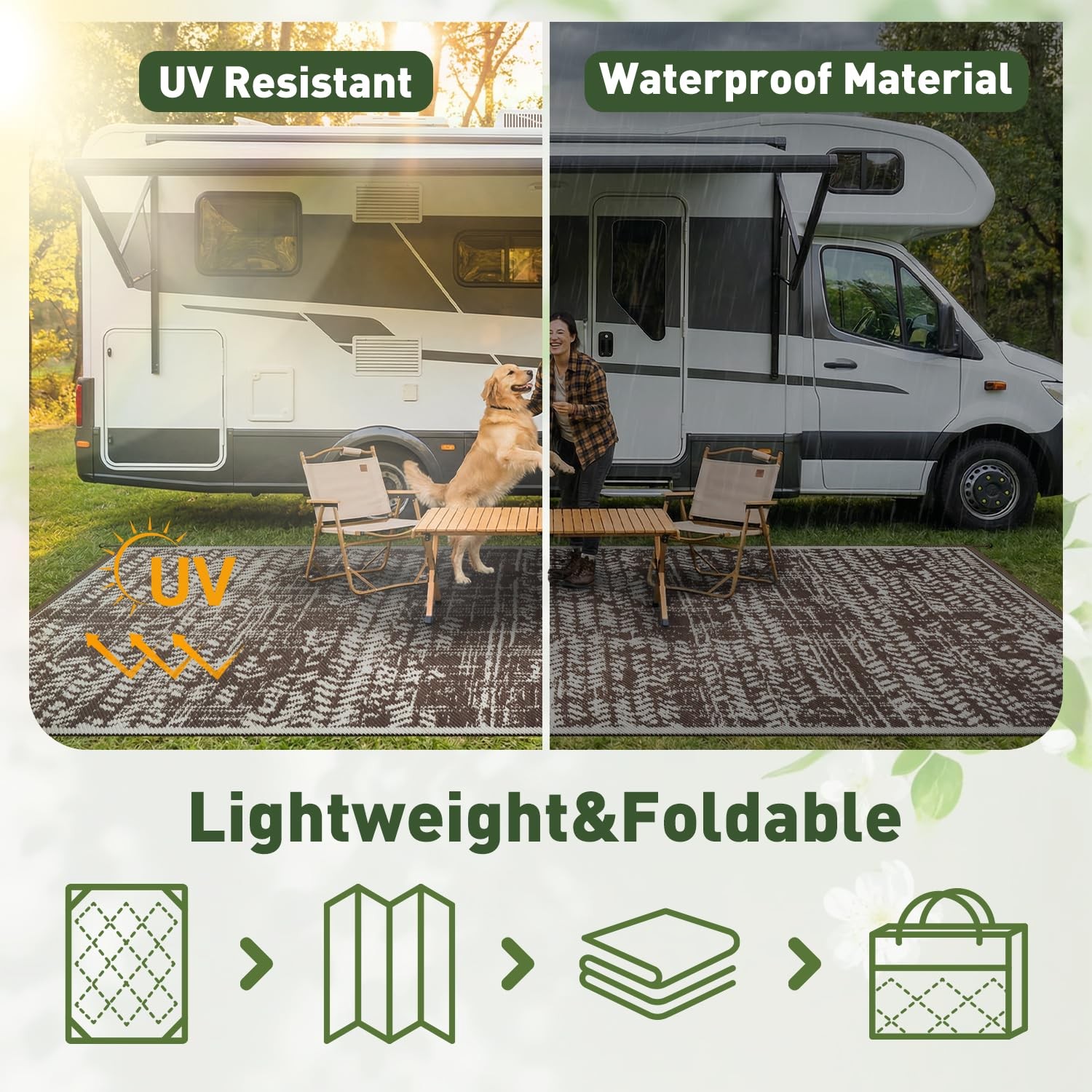 MontVoo Outdoor Rug Waterproof-Patio Rug Mat 6×9 Outdoor RV Camping Picnic Be…