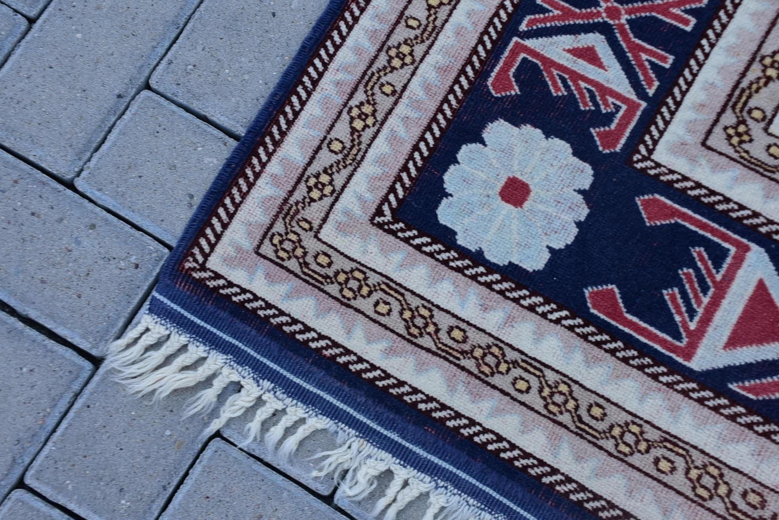 Vintage Rug, 8,9×11,6 ft Oversize Rug, Blue Red Wool Rug