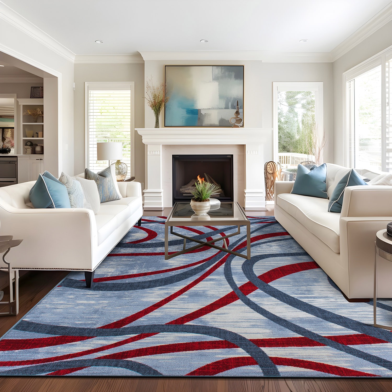 Rugshop Area Rug Distressed Abstract Lines Non Slip Rug Rugs for Dining Room 5×7