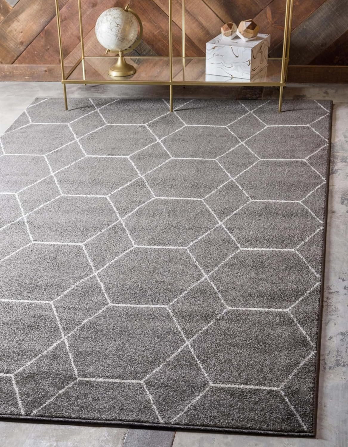 Trellis Frieze Collection Area Rug – Geometric (6′ 1″ X 9′ Rectangle Dark Gray/I