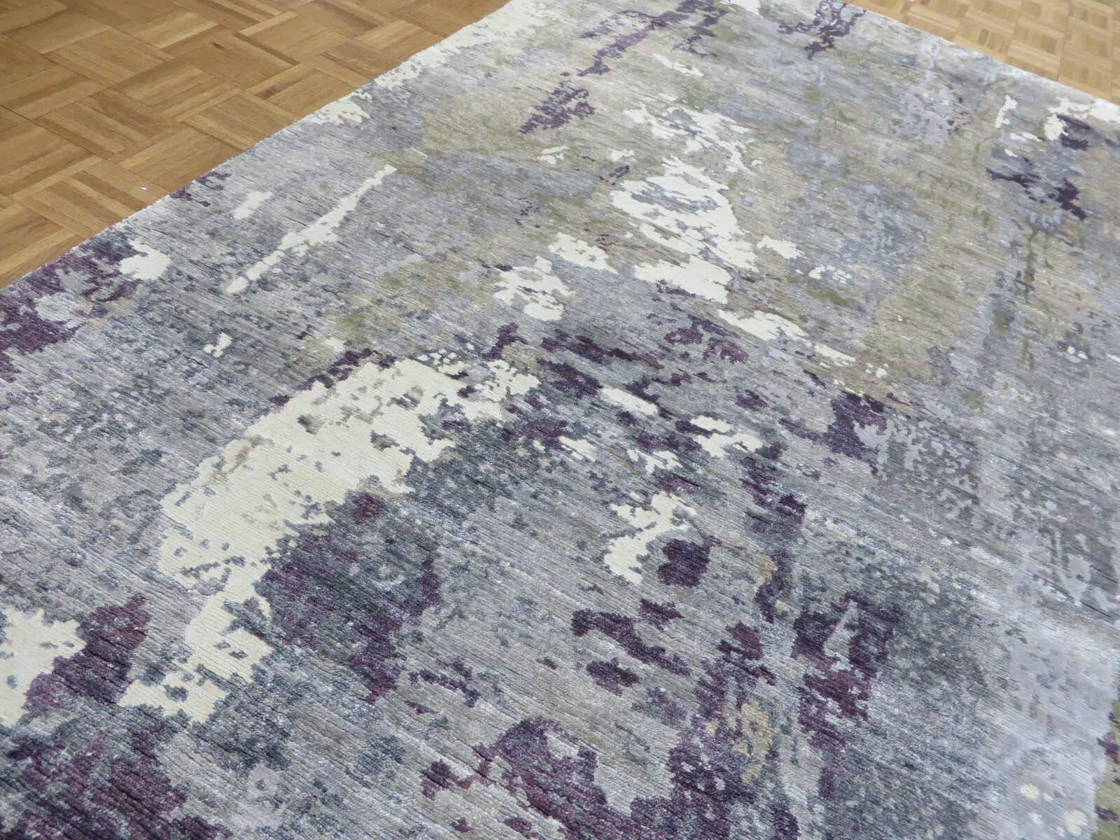 6 x 9’3 Hand Knotted Gray & Purple Modern Tibetan Oriental Rug With Silk G9312