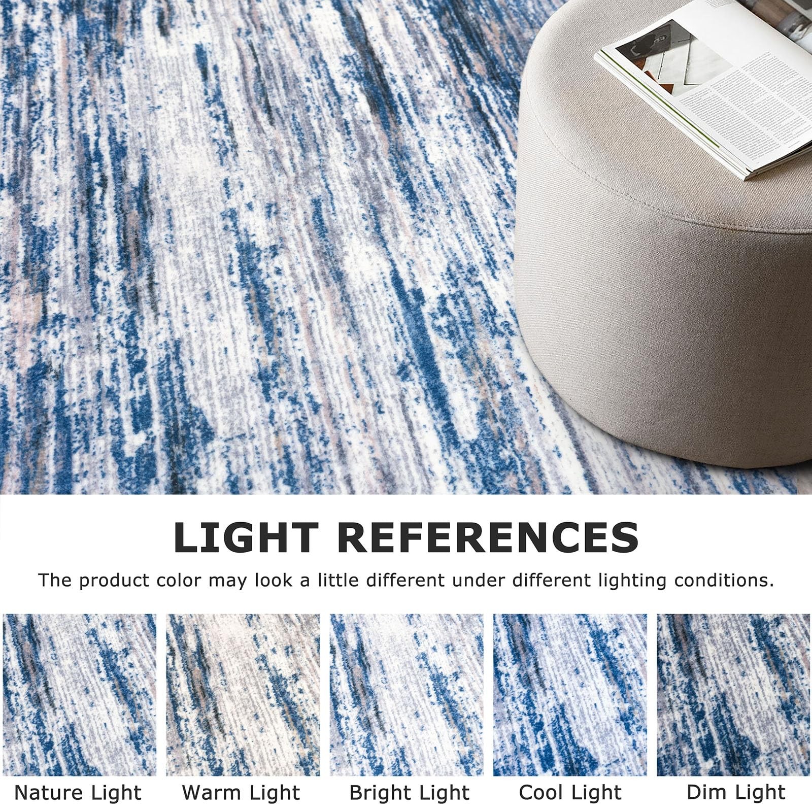 3×5 Ft Modern Abstract Area Rug Entryway Navy Blue Gray Multi Washable Mat