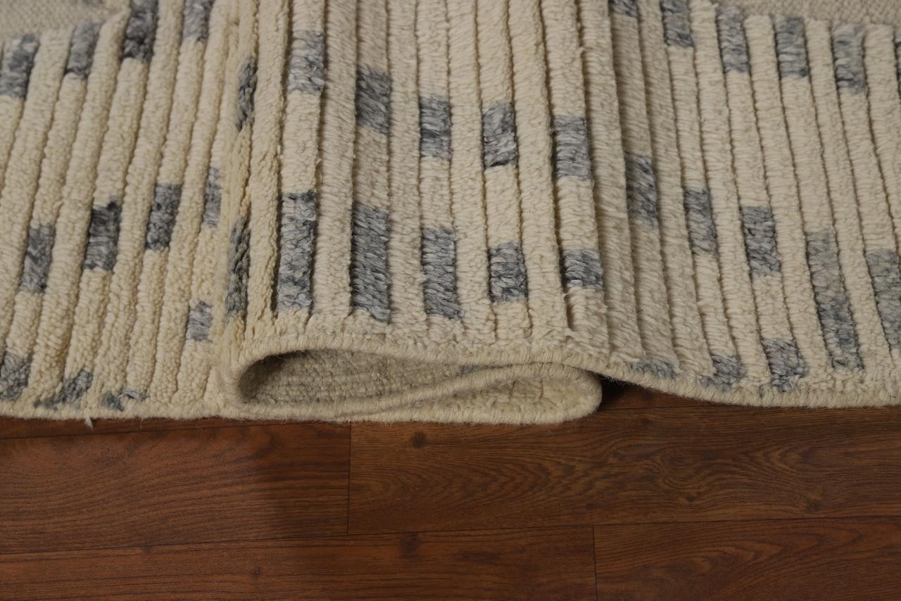 Striped Trellis Ivory 4×6 Hand-Knotted Wool Moroccan Oriental Area Rug