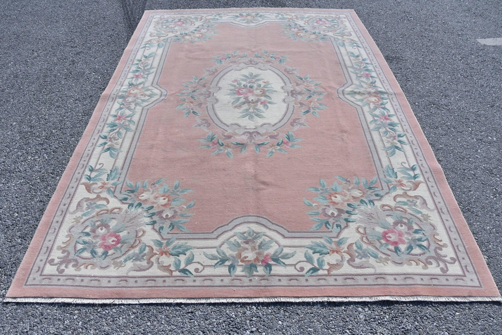 Vintage Rug, 6,5×9,7 ft Large Turkish Rug, Pink Green Ikat Rug