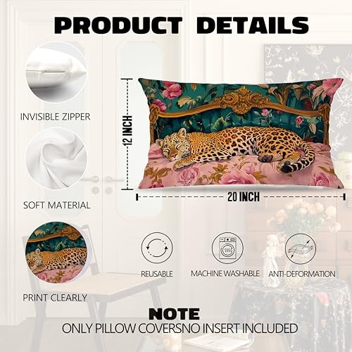 Trendy Maximalist Leopard Pillow Covers 12×20, Cheetah Animal Pillow Cover -a