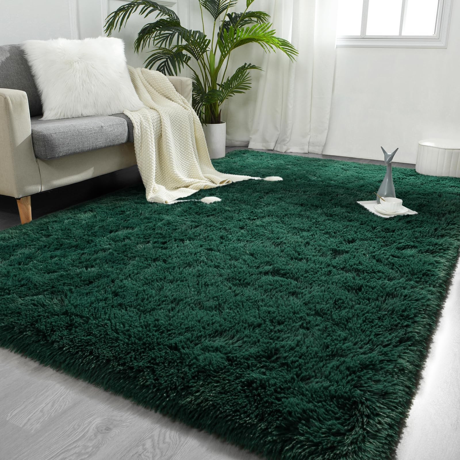 6×9 Feet Large Area Rugs for Living Room, Deep-Green Shaggy Rug Fluffy Throw …
