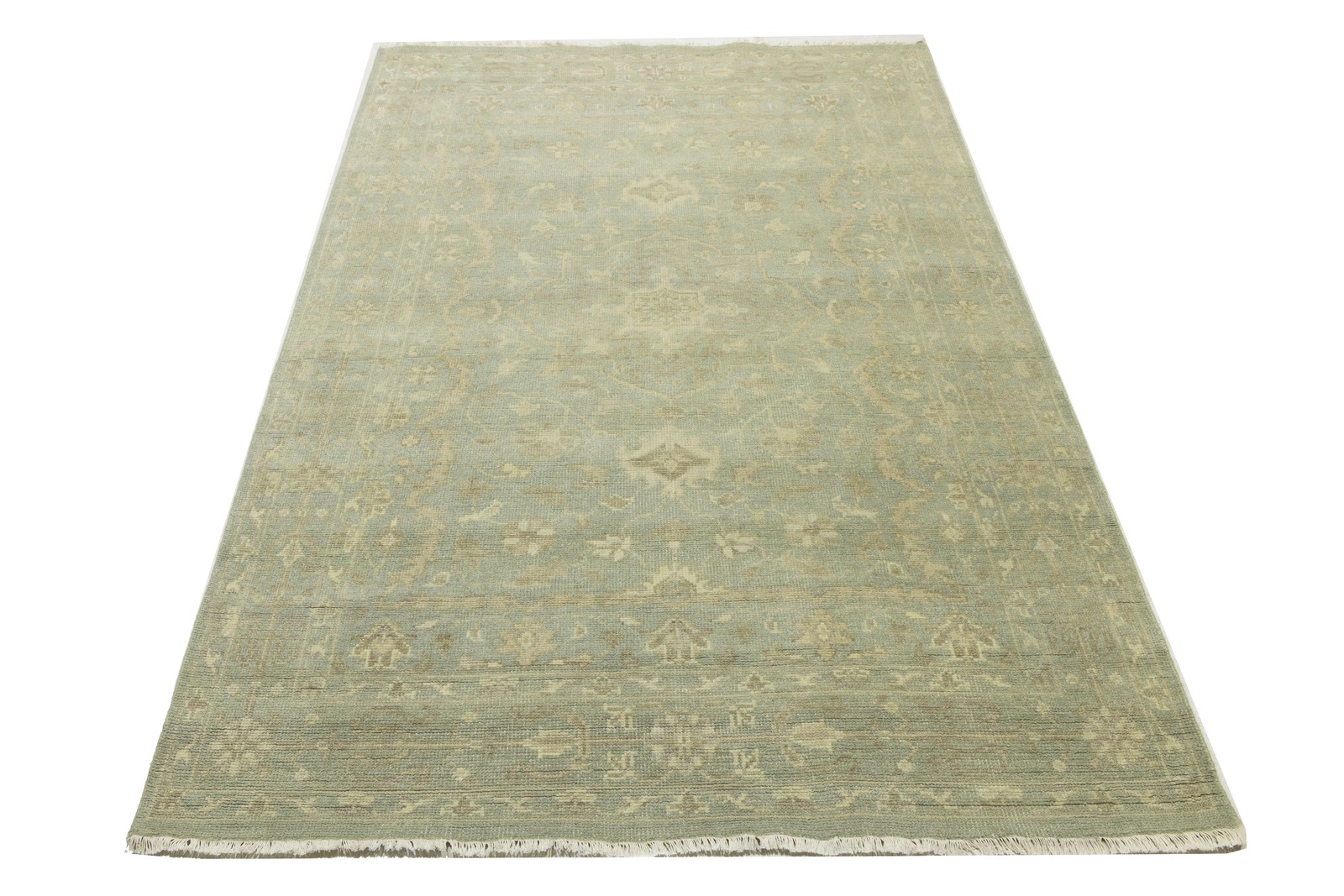 Handmade Muted Aqua Green Floral Oriental Rug Living Room Decor Carpet 6X9 ft