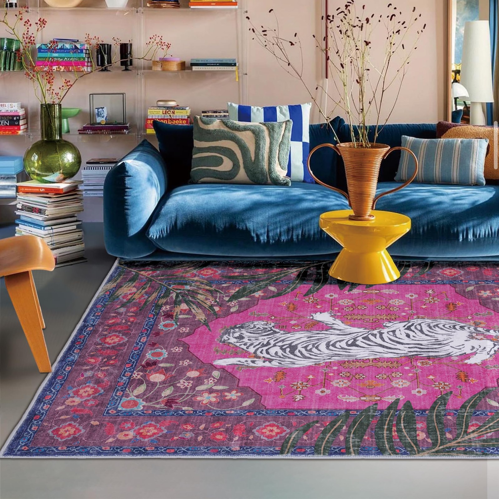 5×7 FT Leopard Rug for Living Room Hot Pink Leopard Vintage Animal Rug Aesthe…