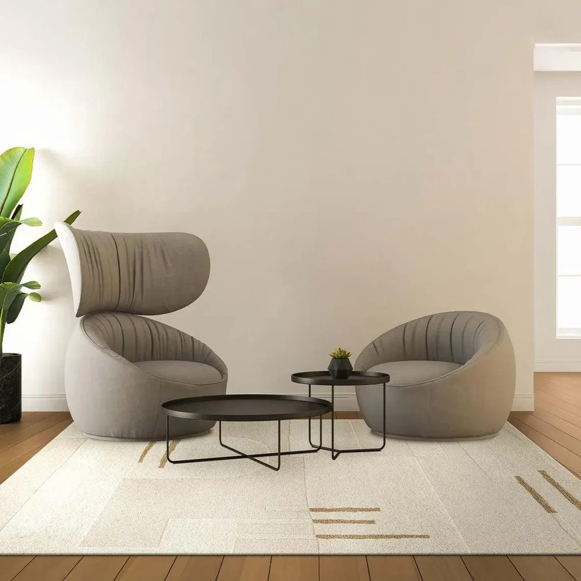Modern Abstract Hand Tufted Area Rug in Sage Green Terracotta & Beige, High Low