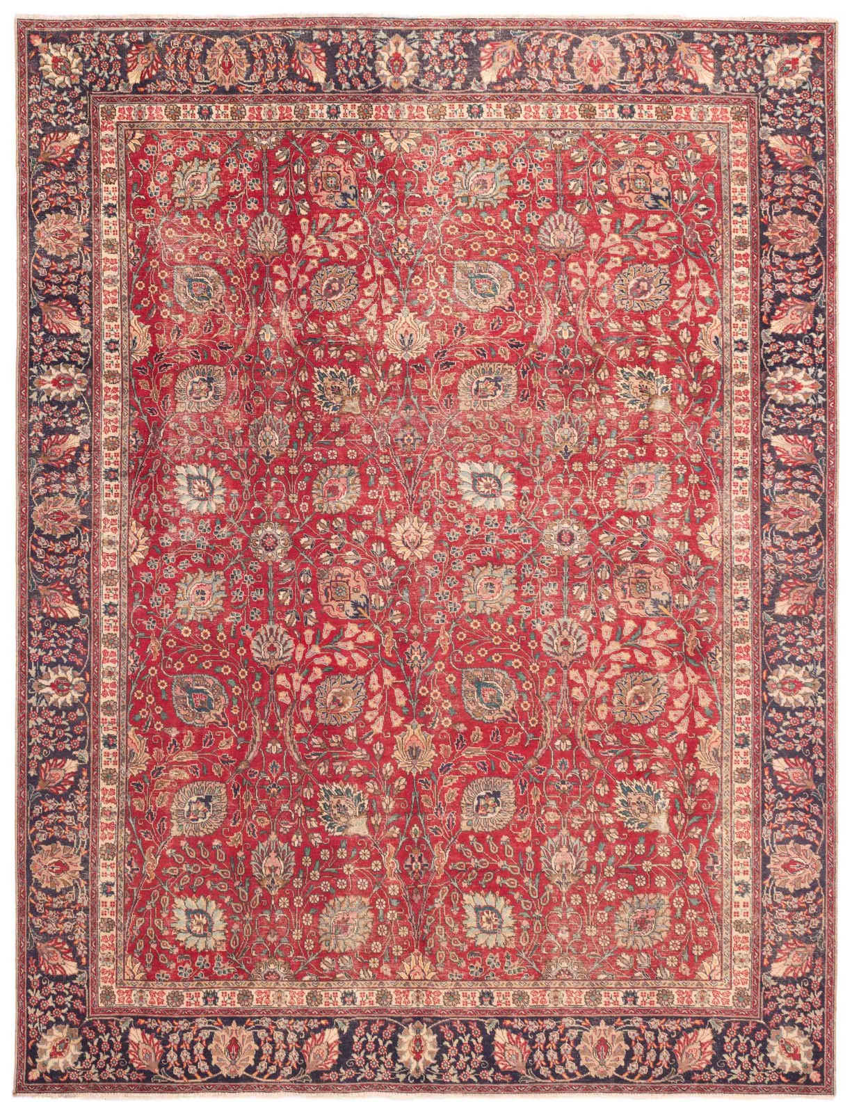 Vintage Hand-Knotted Area Rug 9’0″ x 12’1″ Traditional Oriental Wool Carpet