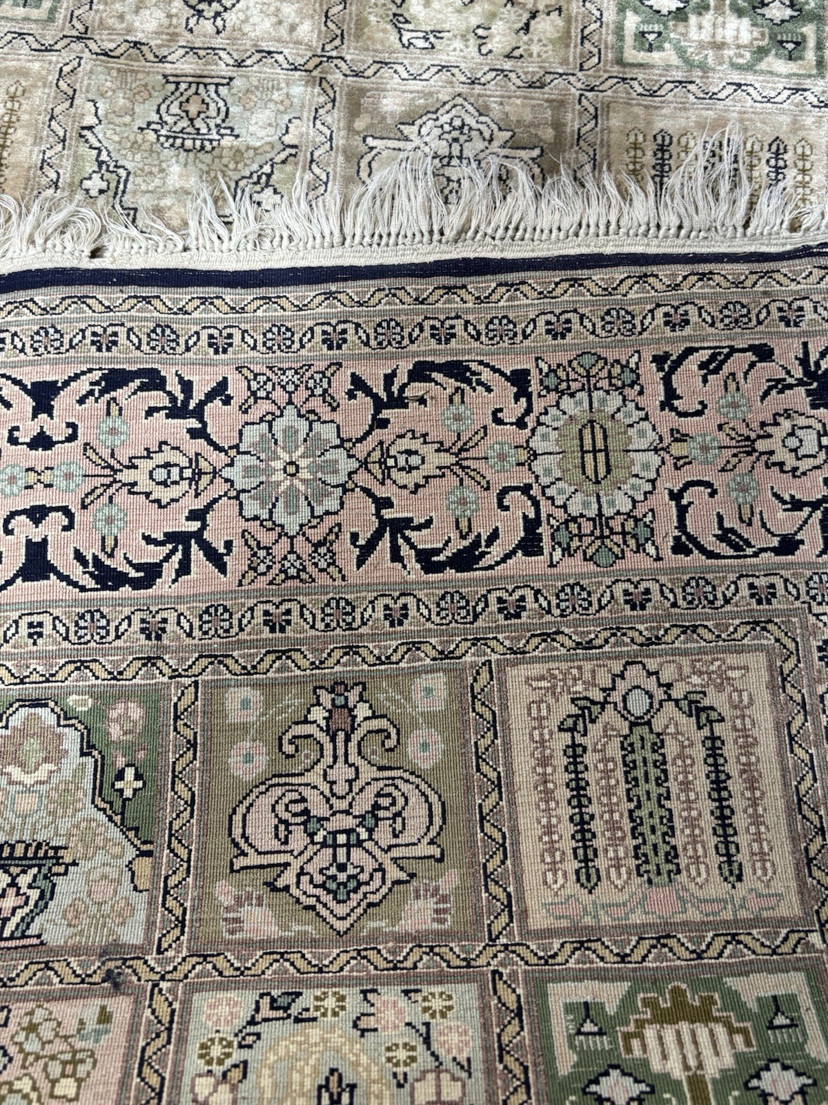 Handmade Signed Fine Pile Weave Silk on Silk Carpet Rug