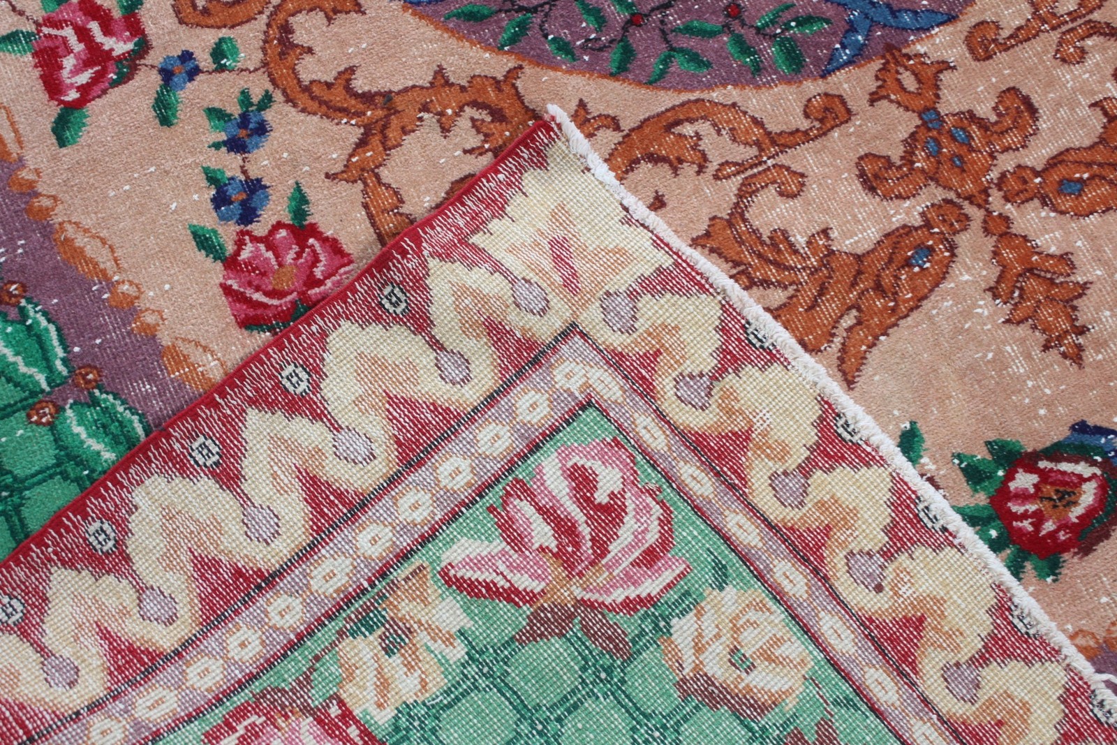 7,3×10,7 ft Vintage Rug, Turkish Oversize Rug, Green Red Oriental Wool Rug