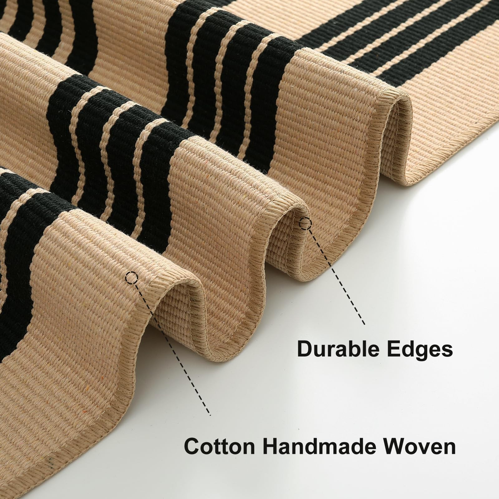 OJIA Outdoor Rug 3×5, Black and Tan Area Rug Machine Washable Rugs Cotton Han…