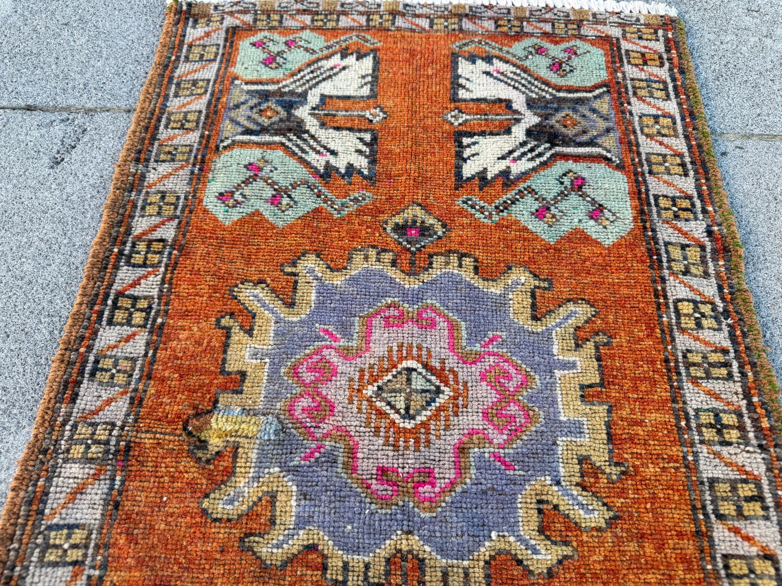 Rust Orange Turkish Rug 1.7×3.1 ft Vintage Tribal Anatolian Small Wool Mat