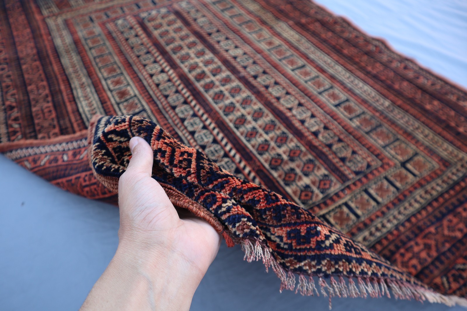 3’2 x 4’7 Ft Classic Afghan Baluchi Rug– Intricate Geometric Panel Design Carpet