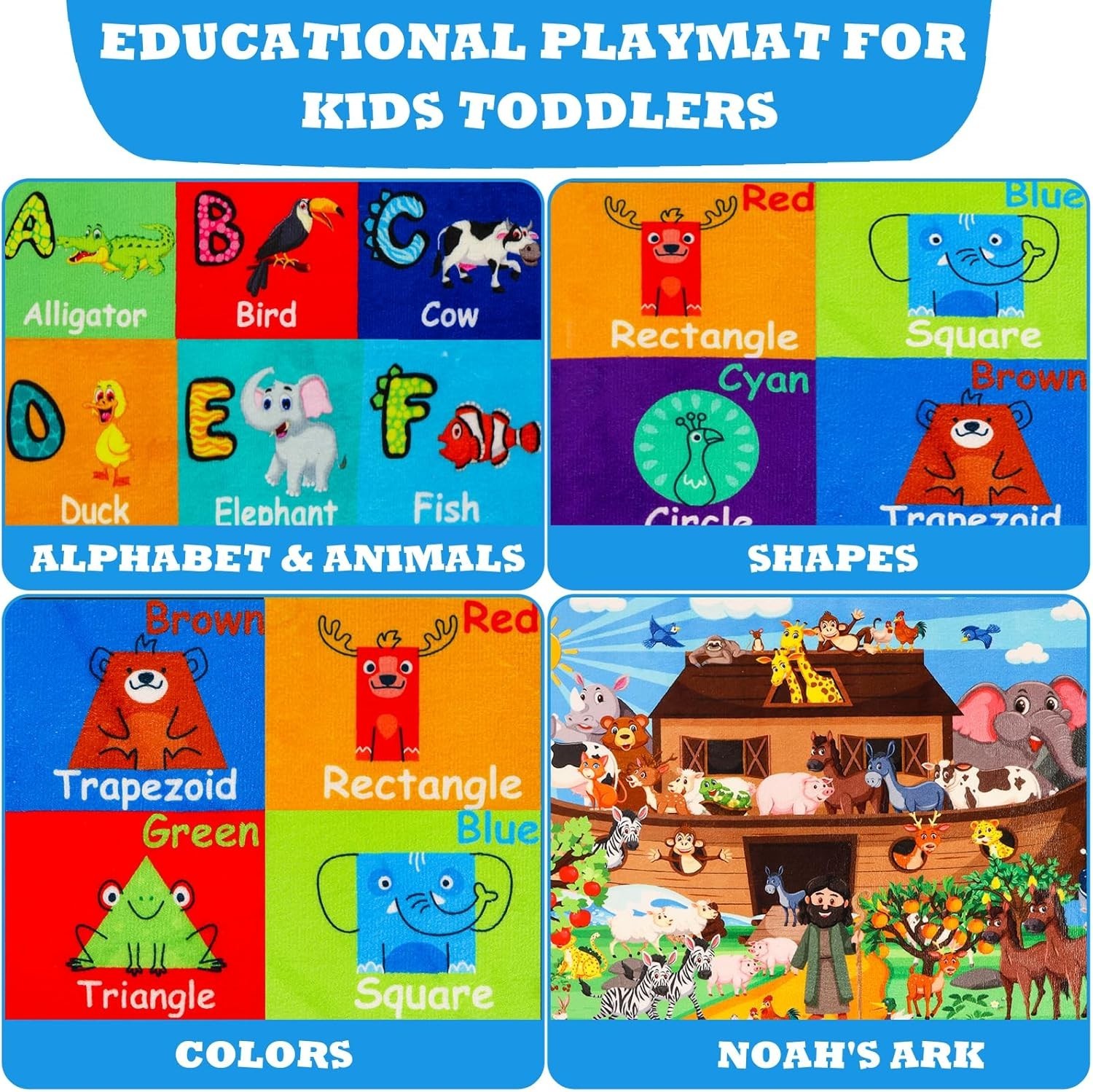 ABC Kids Rug for Playroom 59×39.4 in Noah’s Ark Animals Rug Baby Play Mat