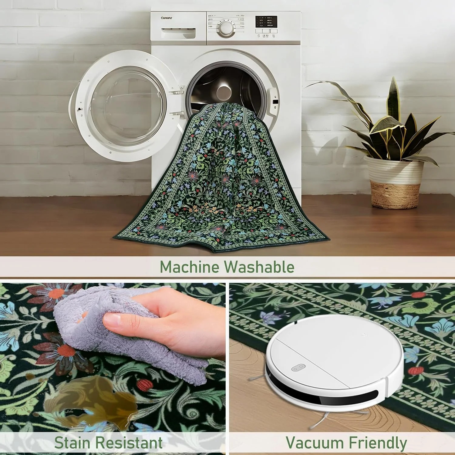 8X10 Washable Area Rugs for Living Room, Non-Slip Large Soft Boho Floral Vintage