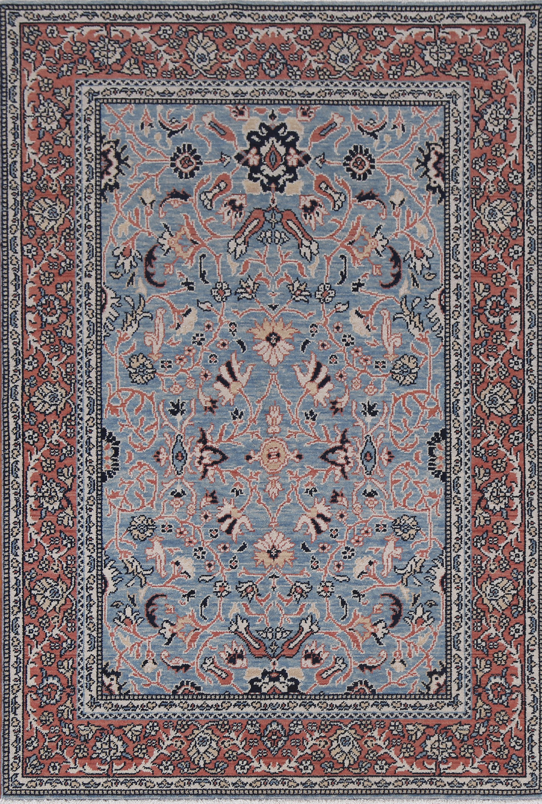Floral Handmade Sultanabad Ziegler Turkish Area Rug Wool Blue/ Rust Carpet 4×6