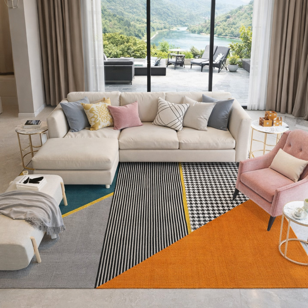 Modern Geometric Area Rug 5×7 Orange Black Gray Anti-Slip Carpet NEW