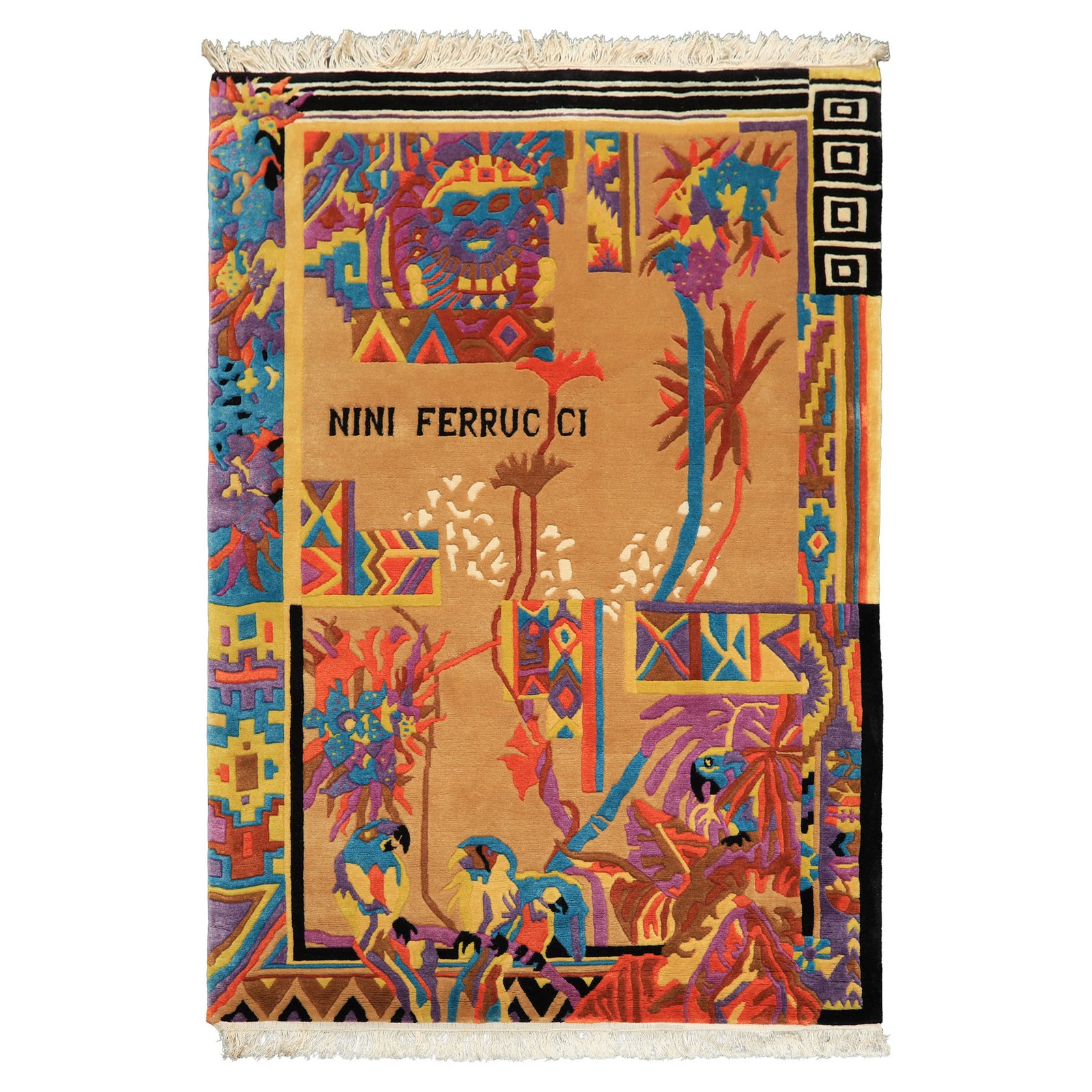 4×6 Hand-Knotted New Zealand Wool Tan Tibetan Modern Nini Ferrucci Pictorial Rug
