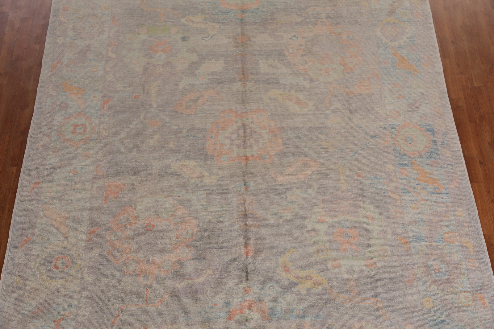 Vegetable Dye All-Over Patterned Oushak Wool Handmade Rug 9×11 ft Turkish Carpet