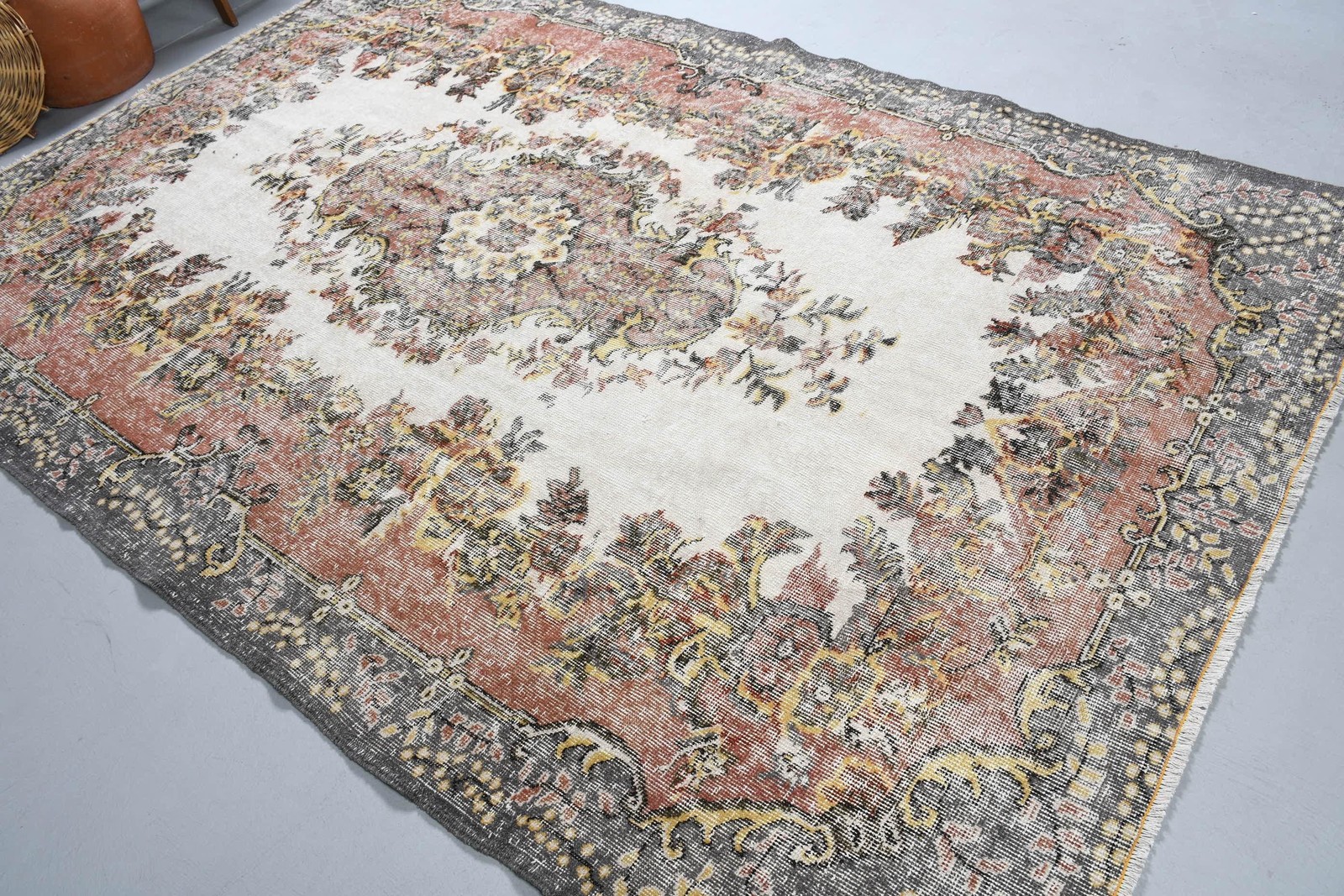 Turkish Large Rug 6,3×9,6 ft (191×293 cm), Vintage Brown Floral Rug
