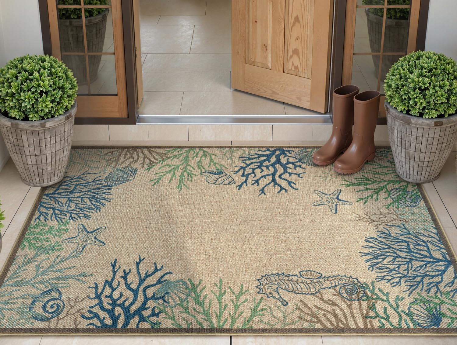 Easy Jute 28”X43” Front Porch Rug, Outdoor Non Slip Washable Kitchen Rug Moder
