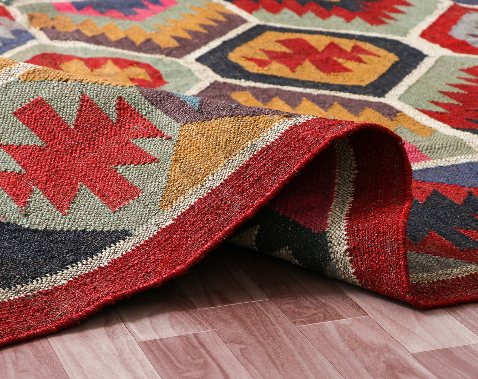 Colorful Peruvian Rug – Handmade Vintage Runner Wool Jute Rug Kilim Rug