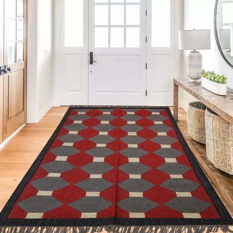 Rug Natural Handwoven Wool Jute Rug, Vintage Kilim Rug, Traditional kilim Rugs