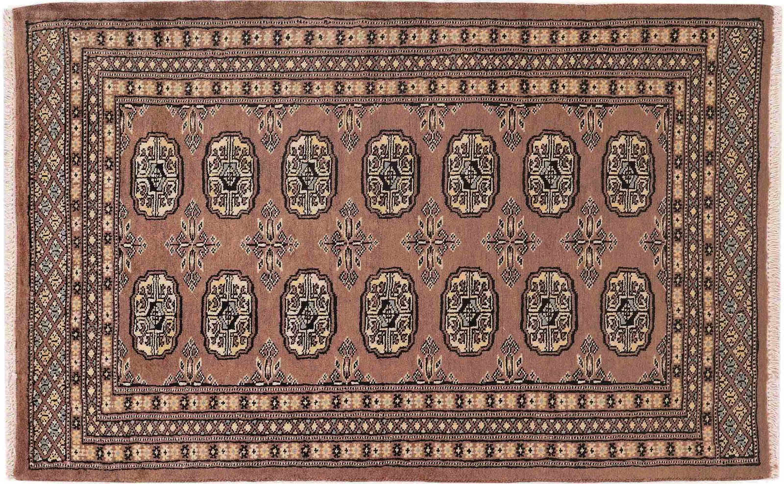 Pakistan Bukhara Carpet 80×120 Hand-knotted Brown Geometric Oriental Short Pile