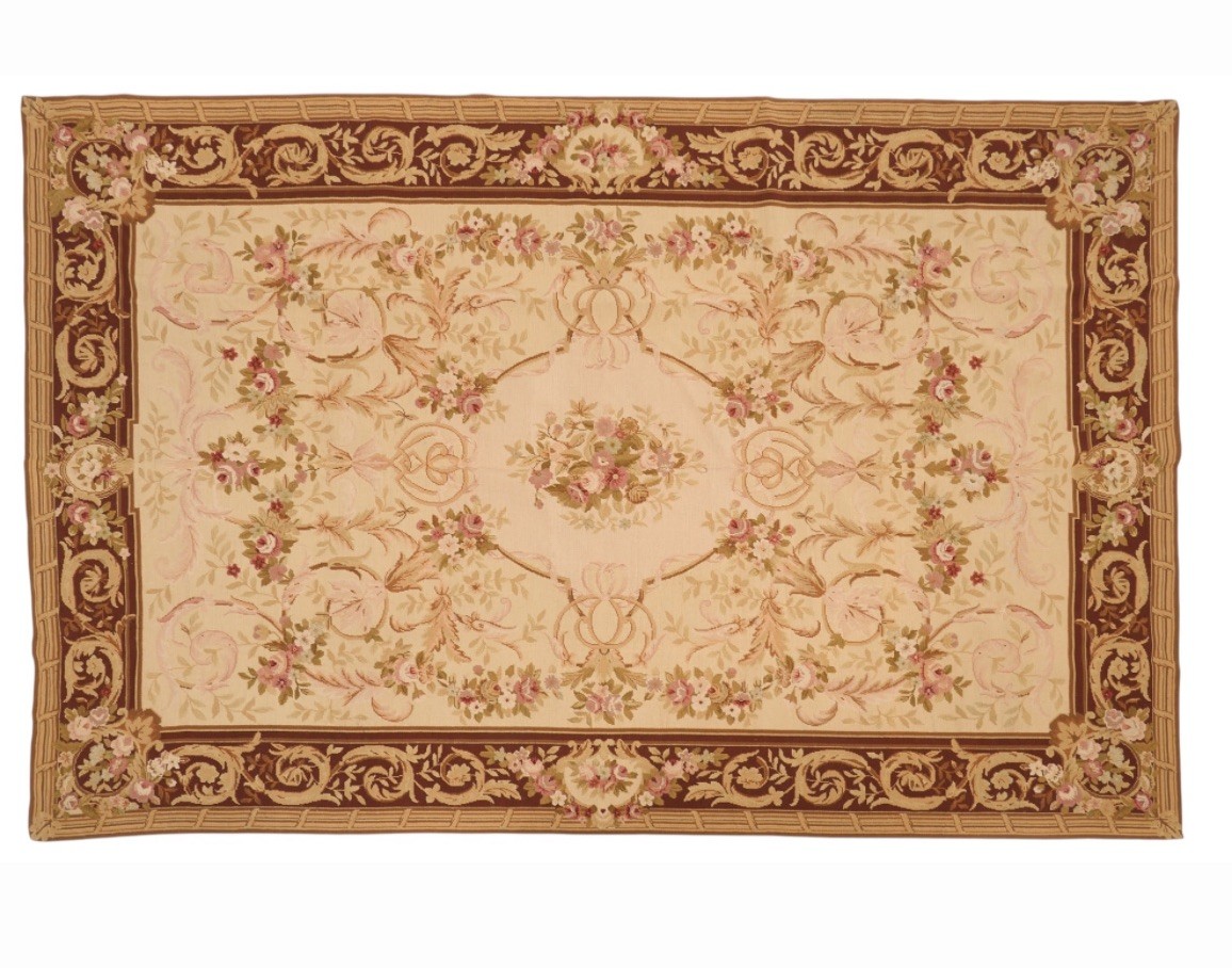 French Antique Aubusson Needlepoint Rug 9 ft. 5 in. x 6 ft. Perfect Condition