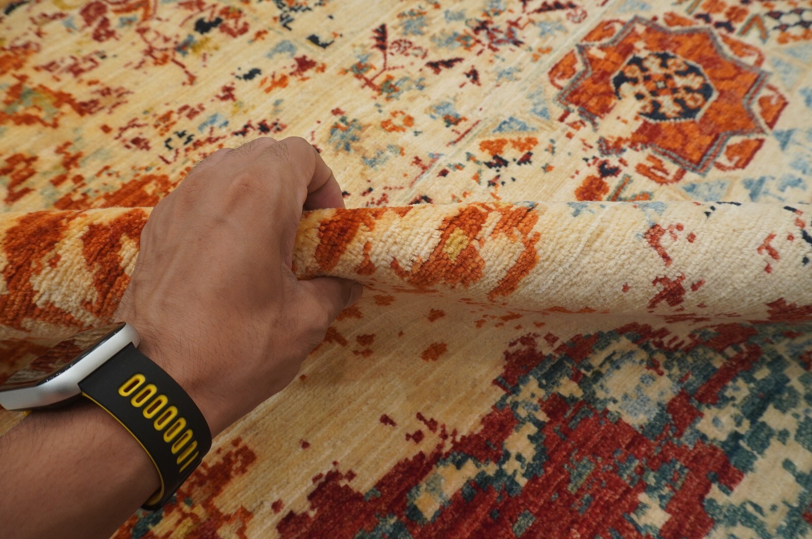 10 x 14 ft Beige Modern Mamluk Hand Knotted Wool Abstract Medallion Rug