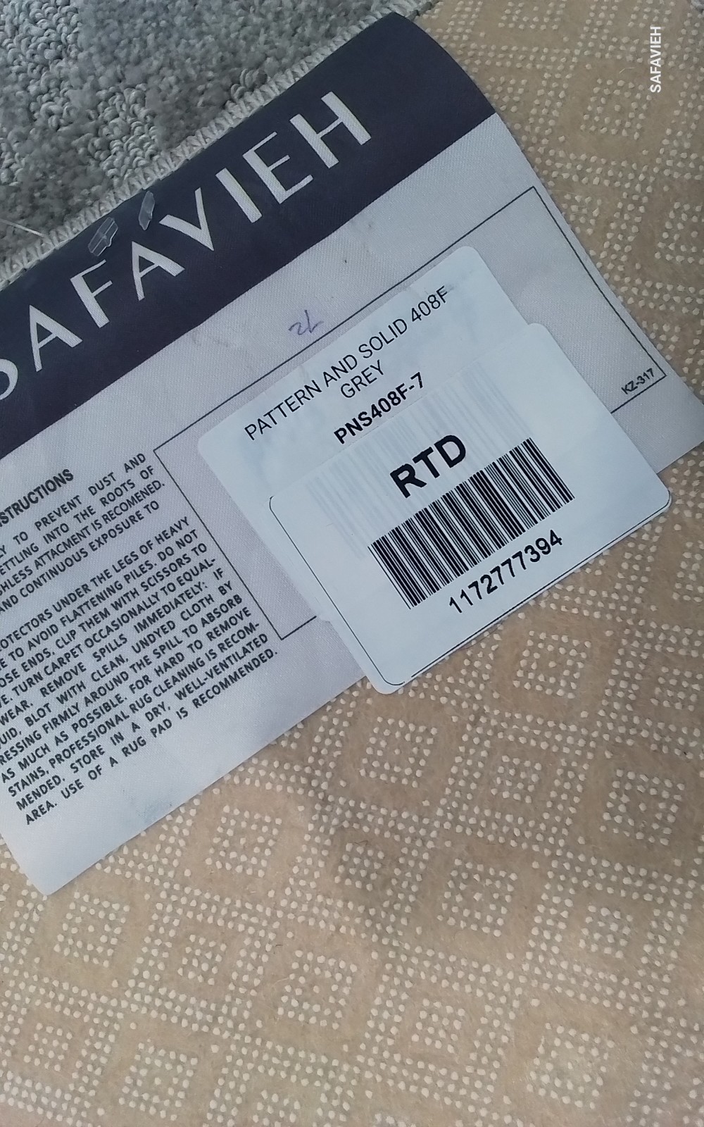 GREY 6′-7″ x 9′-0″ Back Stain Rug, Reduced Price 1172777394 PNS408F-7