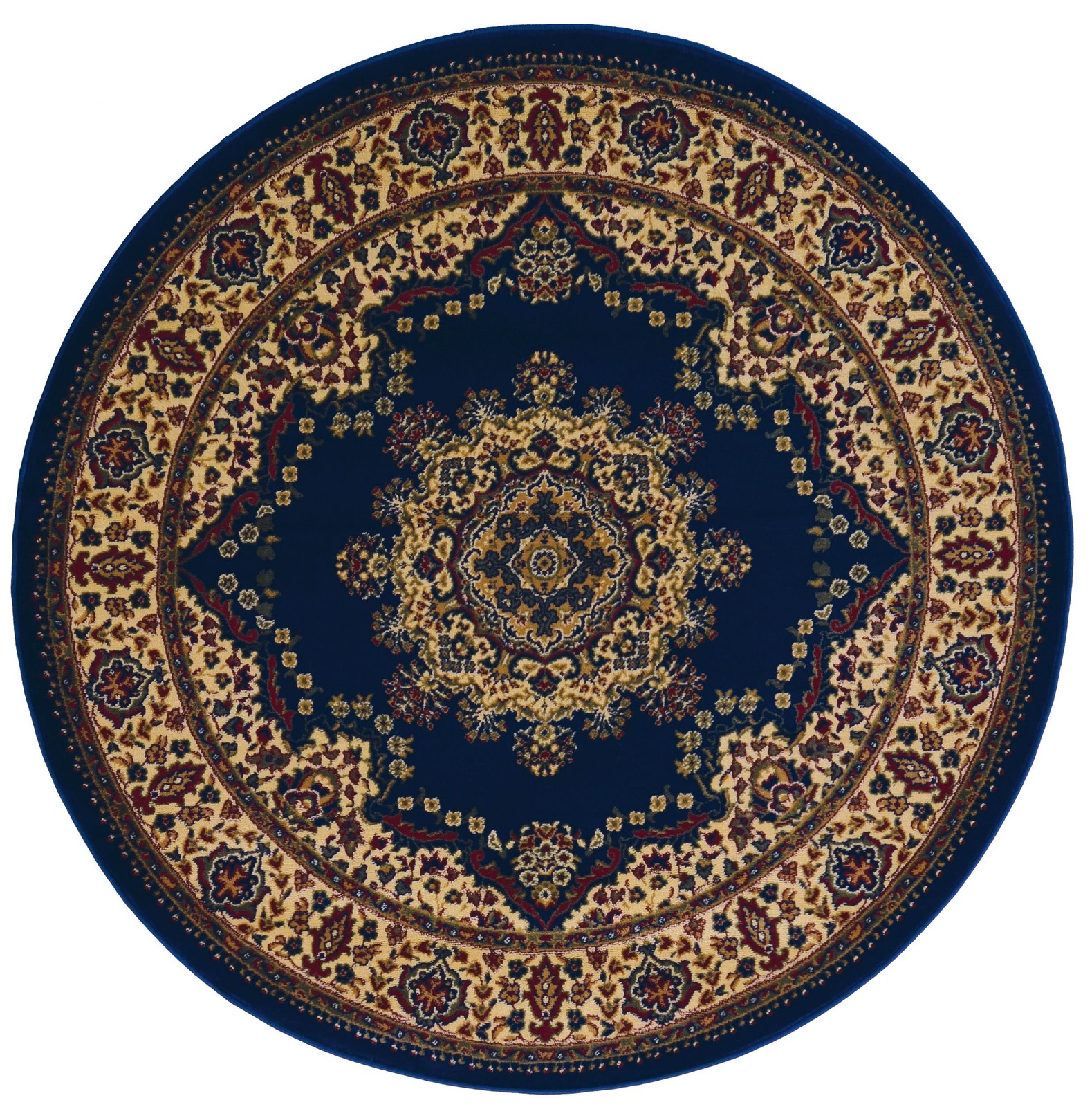 Radici USA Castello Traditional Medallion Blue Round Polypropylene Area Rug 5’3″