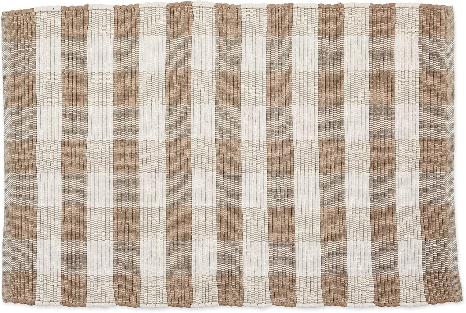 Buffalo Check Rug Collection, Hand Dyed Reversible Chindi Rug, 26X40, Stone/Crea