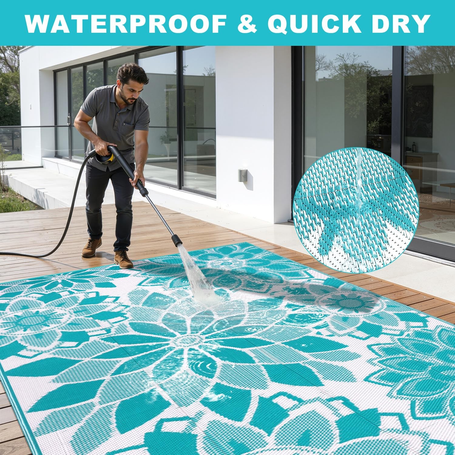 Outdoor Rug for Patio 5×8 ft Reversible Plastic Straw Patio Camping Rug, Flor…