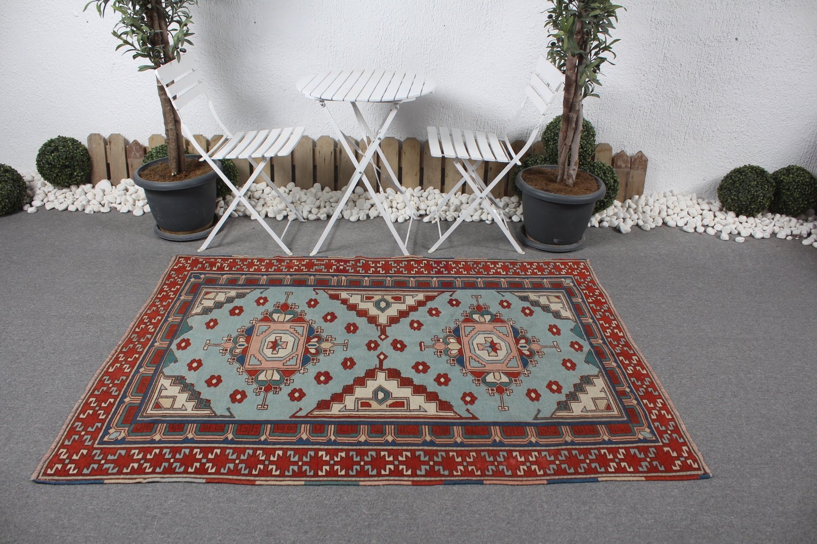Vintage 4,5×6,1 ft Area Rug, Turkish Rug, Red Oriental Rug